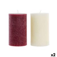 Kaars DKD Home Decor Wit Rood Kerstmis 9 x 9 x 15 cm (2 Stuks)