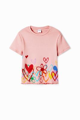 T-shirt met hartjesillustraties - RED - 11/12