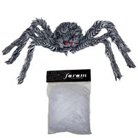 Horror spin groot 60 cm - incl. web - Halloween decoratie/versiering - grijs - thumbnail