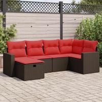 6-delige Loungeset met kussens poly rattan bruin