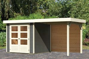 Woodfeeling | Tuinhuis Askola 2 met Overkapping 2,4 en Achterwand | Terragrijs