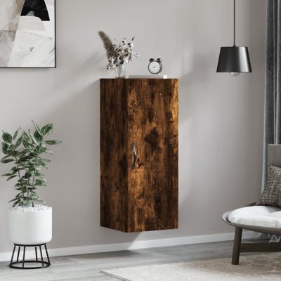 Wandkast 34,5x34x90 cm bewerkt hout gerookt eikenkleurig