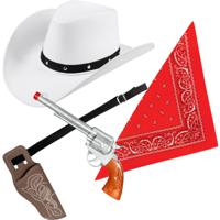 Carnaval verkleeds set cowboyhoed Billy - wit - rode hals zakdoek - holster met revolver - thumbnail