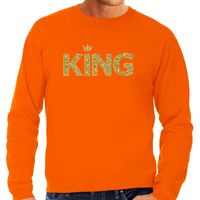 Koningsdag King sweater / trui oranje met gouden letters en kroon heren - thumbnail