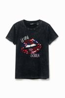 T-shirt met patch met geborduurde lippen - BLACK - XS