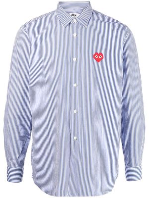 Comme Des Garçons t-shirt rayé à patch logo - Bleu