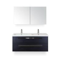 Seville Badmeubelset 120 cm - 2 laden Black Oak - Wastafel Djazz Dubbel - met Spiegelkast