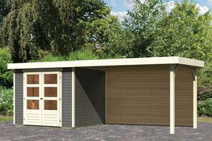 Woodfeeling | Tuinhuis Askola 3 met Overkapping 2,8 en Achterwand | Terragrijs