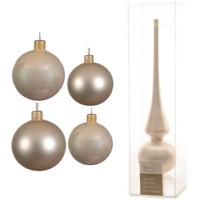 Glazen kerstballen pakket champagne glans/mat 38x stuks 4 en 6 cm met piek mat - Kerstbal