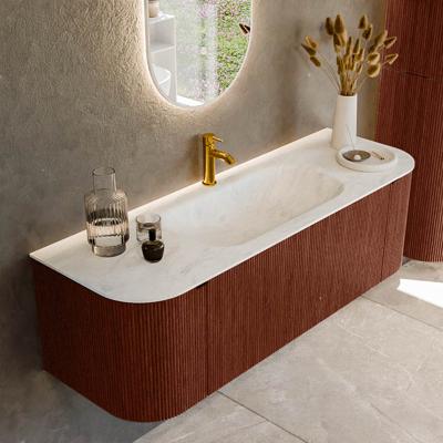 Badmeubel Mondiaz Kurve-Dlux | 140 cm cm | Meubelkleur Ruby | Wastafelkleur Opalo | Solid surface | Wasbak midden spoelbak | 1 kraangat