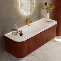Badmeubel Mondiaz Kurve-Dlux | 140 cm cm | Meubelkleur Ruby | Wastafelkleur Opalo | Solid surface | Wasbak midden spoelbak | 1 kraangat