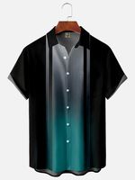 Gradient Color Chest Pocket Short Sleeve Bowling Shirt - thumbnail