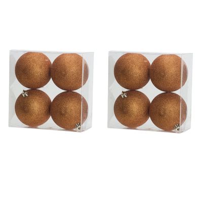 8x stuks kunststof glitter kerstballen oranje 10 cm