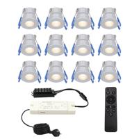 Complete set met 12 Milano inbouwspots 12V - IP65 waterdicht - 2700K warm wit - 3 Watt 200 lumen - RVS - Verandaverlichting - Dimbaar - met afstandsbediening