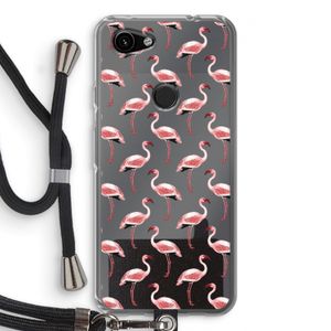 Flamingoprint groen: Pixel 3a Transparant Hoesje met koord