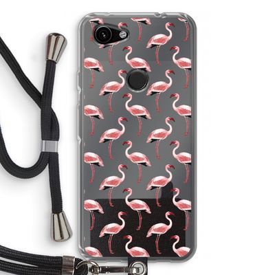 Flamingoprint groen: Pixel 3a Transparant Hoesje met koord