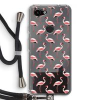 Flamingoprint groen: Pixel 3a Transparant Hoesje met koord