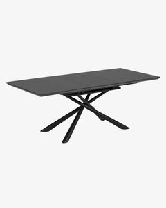 Kave Home Kave Home Eettafel Theone, Theone uitschuifbare glazen tafel met stalen poten en zwarte afwerking 160 (210) x 90 cm (mtk0170)