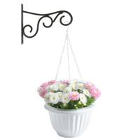 Hangpot + Muurhaak Gerona - wit - kunststof - metaal - D20 cm - tuinaccessoires