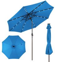 3M Patio Parasol Zonne-Energie Paraplu met 24 LED-verlichting Marktparaplu UV-Bescherming Buitenparasol voor Tuin Balkon Geen Parapluvoet