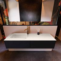 Badkamermeubelset Mondiaz Erin 150 cm met 2 Lades met RIDGE Wastafel Links Linen met 1 kraangat Greeploos Mat Urban