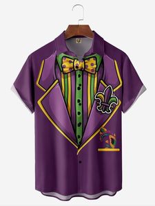 Mardi Gras Chest Pocket Short Sleeve Casual Shirt