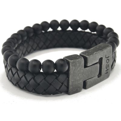 JOSH 24966-BRA-VB-BL Armband leder-zilver-beads zwart