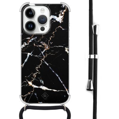 iPhone 14 Pro hoesje met koord - Marmer zwart