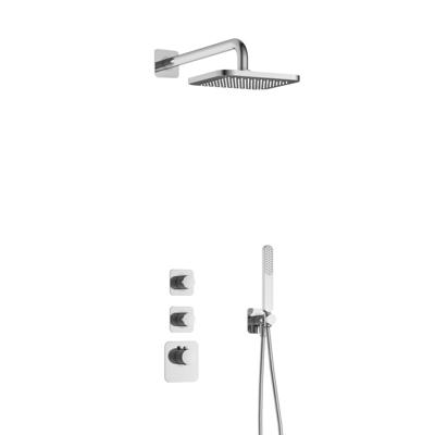 Hotbath Gal - Inbouw Regendoucheset - Chroom - 2 Stopkranen - Thermostatisch - Wandarm 35 cm - Hoofddouche 220 mm - Staafhanddouche - V01