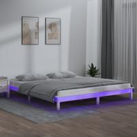 Bedframe LED massief hout wit 200x200 cm