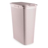 Smalle Wasmand met deksel Rotan - roze - gevlochten kunststof - 48 liter - 27 x 46 x 60 cm