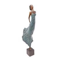 A MODERNIST BRONZE SCULPTURE OF A WOMAN IN GREEN DRESS