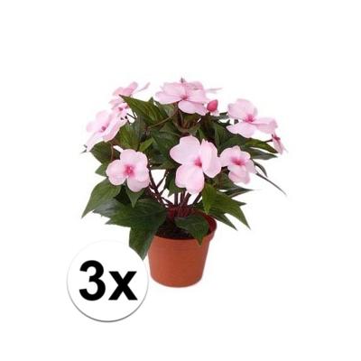 Bellatio Kunstplant - 3x stuks - Vlijtig Liesje - in pot - kunst zijde plant - 25 cm