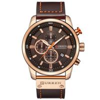 CURREN M8291 Chronograph horloges casual lederen horloge voor mannen (Rose geval koffie gezicht)