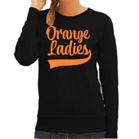 Koningsdag sweater voor dames - orange ladies - zwart - met glitters - oranje feestkleding - thumbnail