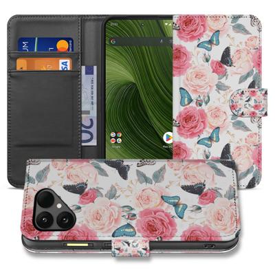 Mooi Roze Butterfly Roses Book Case Voor Fairphone 6 | Inclusief Ruimte Voor Pasjes En Briefgeld