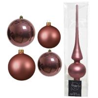 Glazen kerstballen pakket oud roze glans/mat 38x stuks 4 en 6 cm met piek mat - Kerstbal