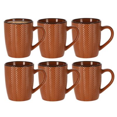 Siaki Koffiemok/theemok - 6x - Fishbone - terra - 370 ml - mokken - keramiek Siaki Koffiemok/theemok - 6x - Fishbone - terra - 370 ml - mokken - keramiek