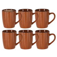 Siaki Koffiemok/theemok - 6x - Fishbone - terra - 370 ml - mokken - keramiek