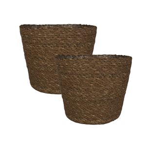 Set van 2x stuks plantenpot/bloempot van jute/zeegras diameter 18 cm en hoogte 16 cm camel bruin