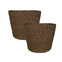 Set van 2x stuks plantenpot/bloempot van jute/zeegras diameter 18 cm en hoogte 16 cm camel bruin