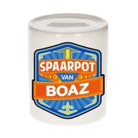 Kinder spaarpot met naam - Boaz - keramiek - met dop - wit - Sparen - Spaargeld van Boaz