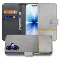 Book Case iPhone 17 Wood Concrete Met Pasjeshouder