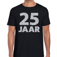 25 jaar verjaardag t-shirt - zwart - voor heren - zilver glitters print - jubileum - leeftijd