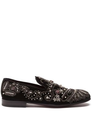 Dolce & Gabbana chaussons en velours à broderies - Noir