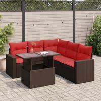 6-delige Loungeset met kussens poly rattan acacia bruin