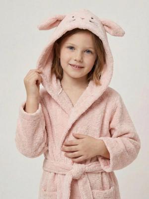 Badjas kind konijn gerecycled katoen personaliseerbaar roze (poederkleur)