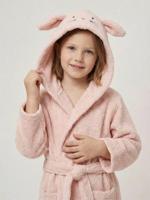 Badjas kind konijn gerecycled katoen personaliseerbaar roze (poederkleur)