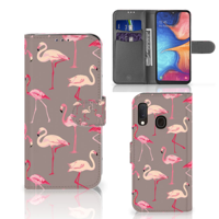 Samsung Galaxy A20e | Telefoonhoesje | Met pasjeshouder | Flamingo