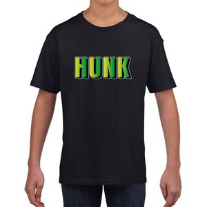 Hunk tekst zwart t-shirt groene letters voor kinderen